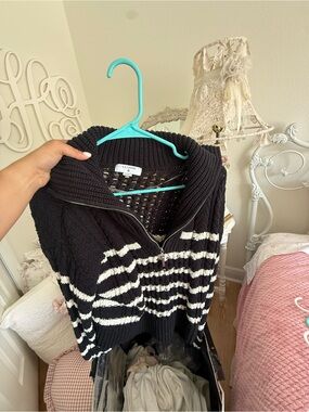 La Ligne Black & White Striped Half-Zip Sweater Target